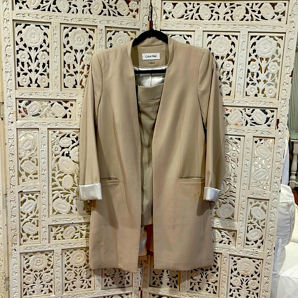 2-piece Suit by Calvin Klein Long Tan Jacket and Matching Skirt